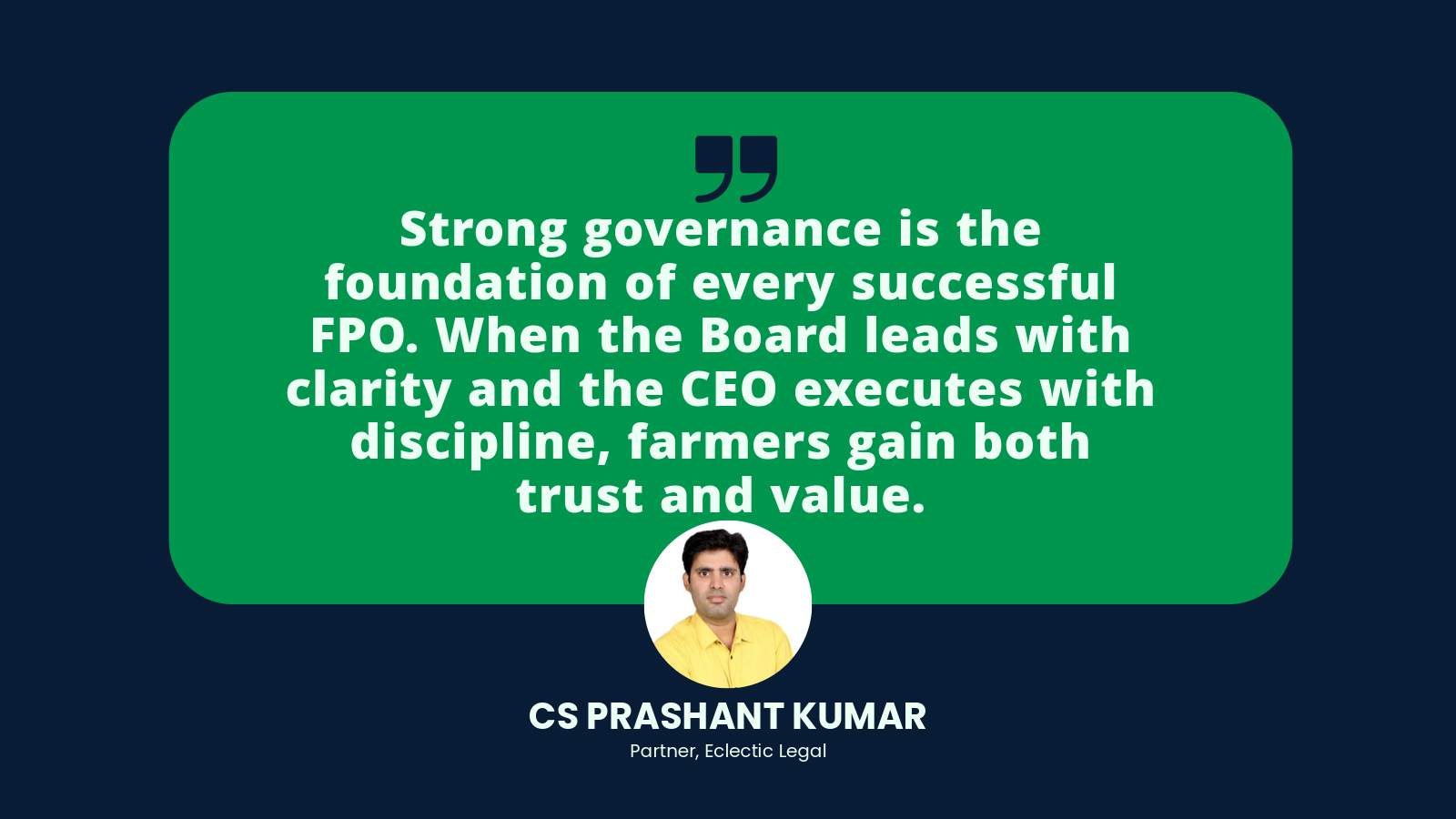 Quote image on FPO governance stating that strong boards and disciplined CEOs create successful farmer-owned organisations.