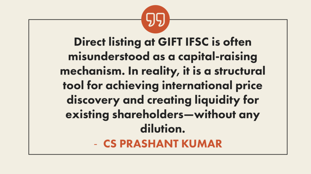 Expert insight on direct listing in GIFT IFSC focusing on liquidity and price discovery rather than fundraising