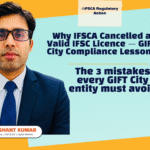 IFSCA cancellation order infographic explaining why a GIFT City IFSC insurance licence was cancelled and three compliance mistakes to avoid