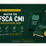 Minimalist dark green promotional banner for the Master the IFSCA CMI Regulations, 2025 interactive learning module, featuring a digital learning tablet, regulation handbook, four-step learning journey (Understand, Apply, Practice, Master), and the tagline "Not Just Read. It's Fun Learning!" by CS Prashant Kumar.