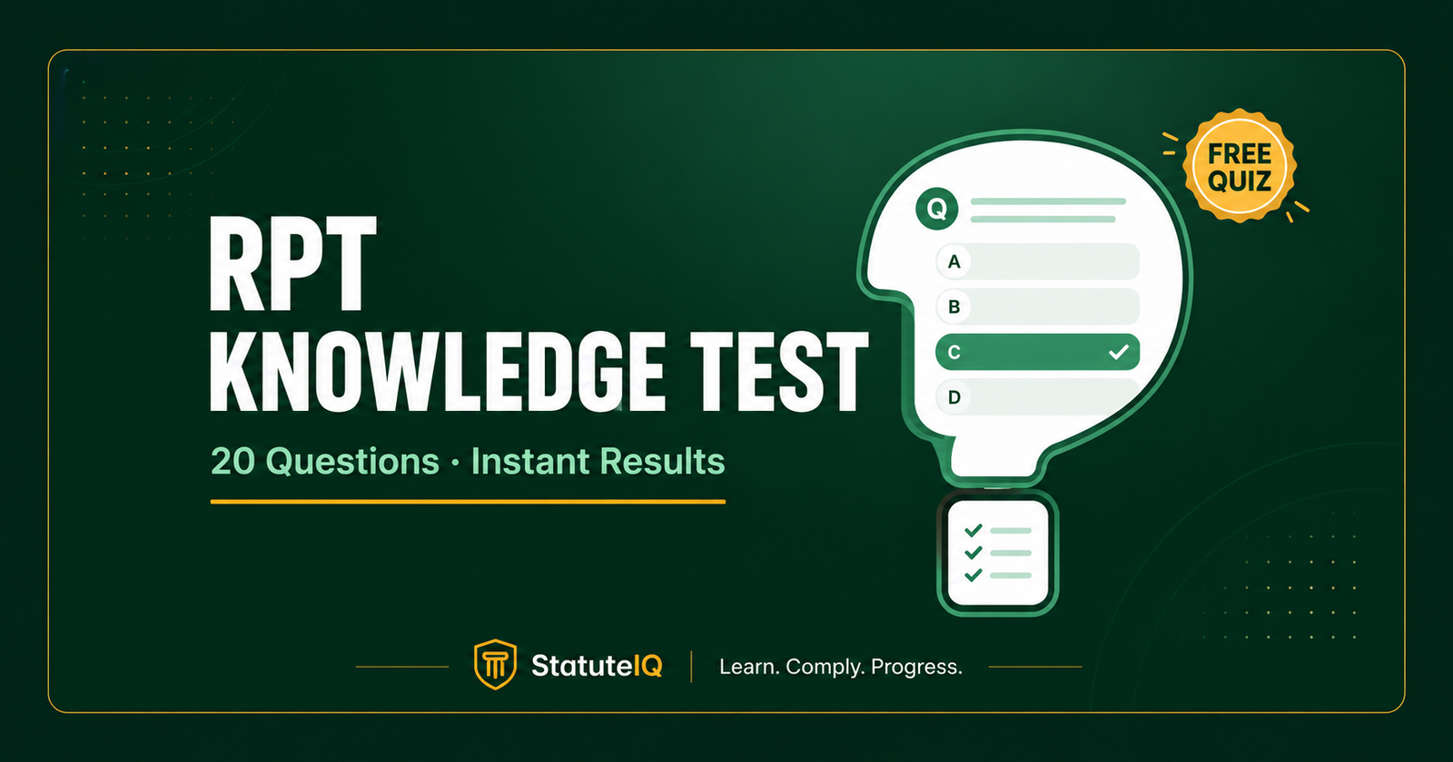 Free 20-question quiz on related party transactions under Section 188 of the Companies Act 2013 with a sample quiz card on a green and gold background