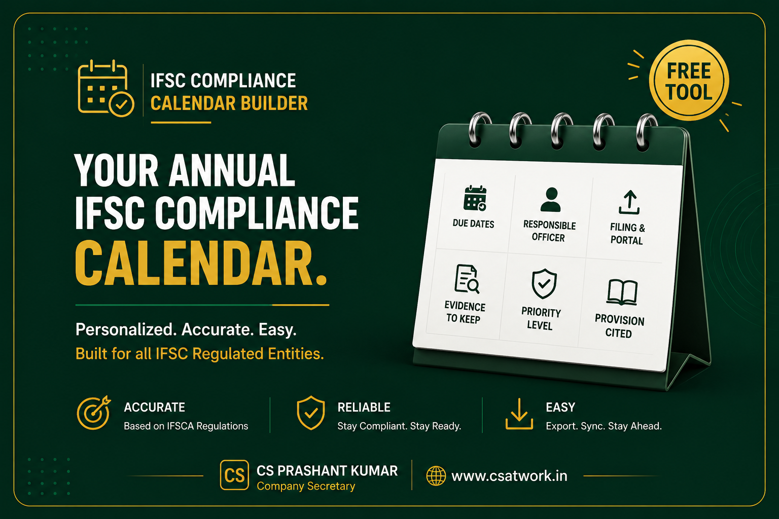 Free IFSC Compliance Calendar Generator for All IFSC Regulated Entities